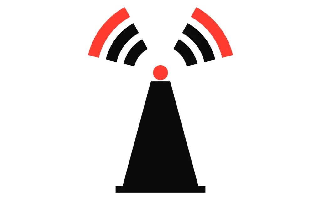 A mast sending out arcs of signal with the outermost in red, the live data feed that prices move on before the broadcast